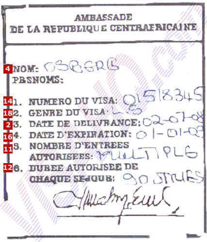 Visa de República de África Central